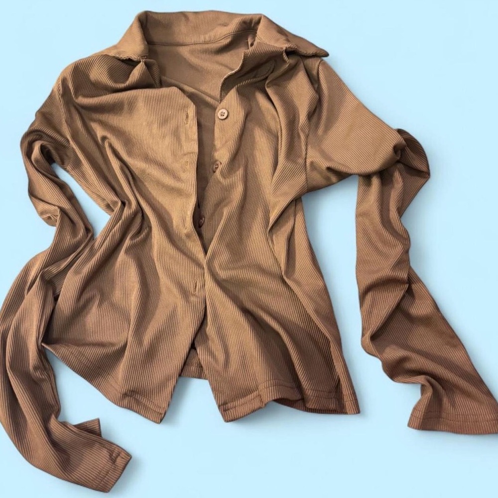 Women's Tan Button-Up Top